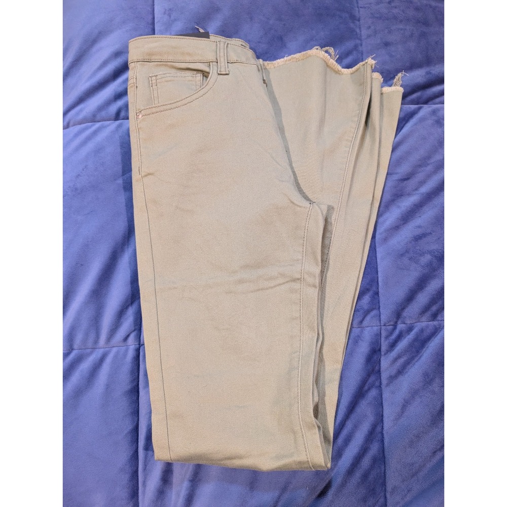 Risen Flare Jeans Women Sage Green Raw Hem High Rise Stretch NWT - Size 25/1